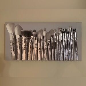 Large Canvas Wall Art Metallic Makeup Brushes Art Print - Silver and Grey